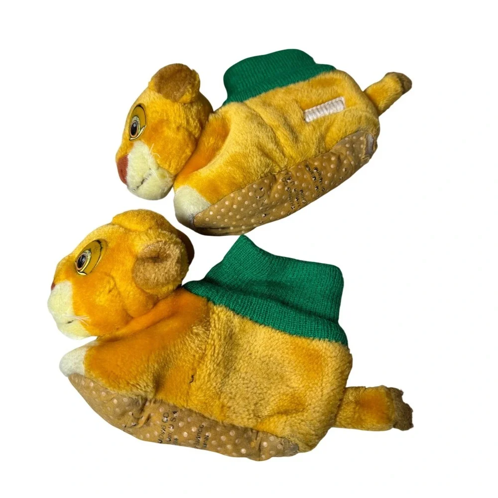 Vintage Disney Lion King Simba Plush Slippers Toddler Size 5/6 Yellow Green 90s